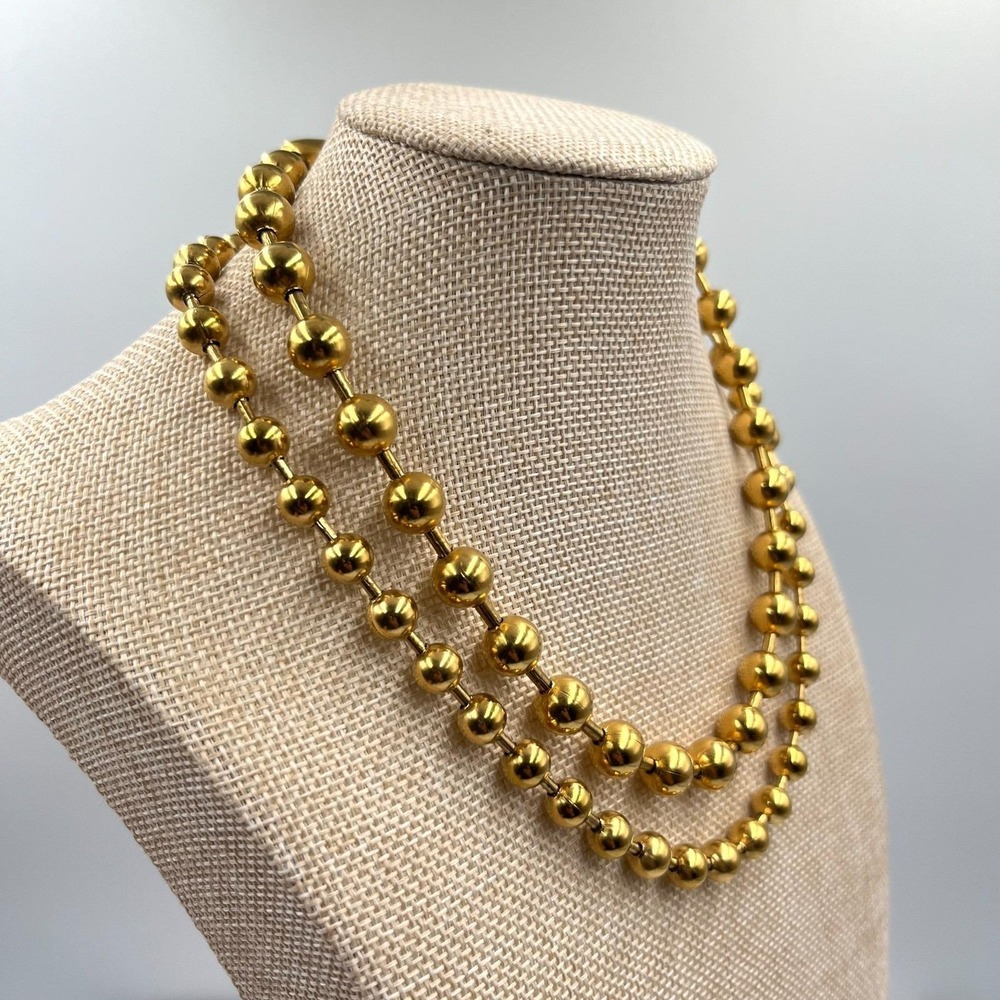 Vintage Y2K Gold Tone Oversized Ball Chain Necklace & Bracelet Set Retro Classic - Picture 7 of 8